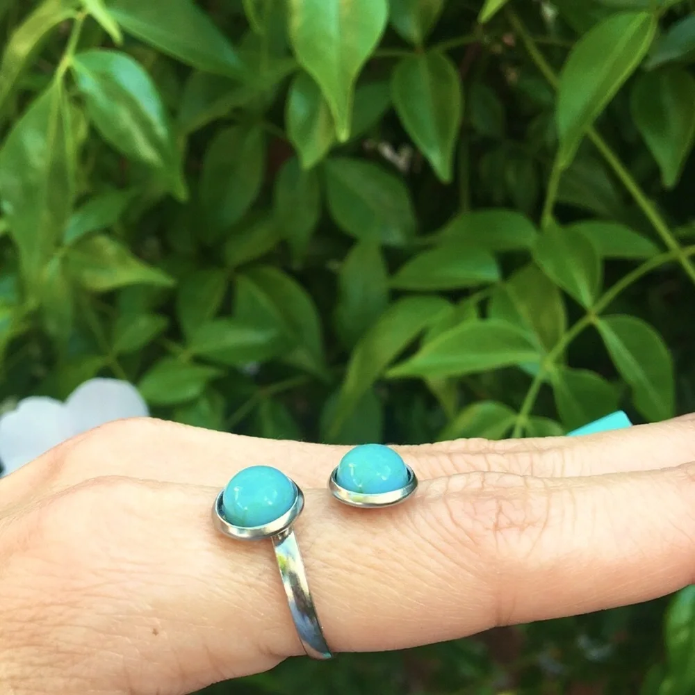 Turquoise + Silver Boho Adjustable Snake Ring